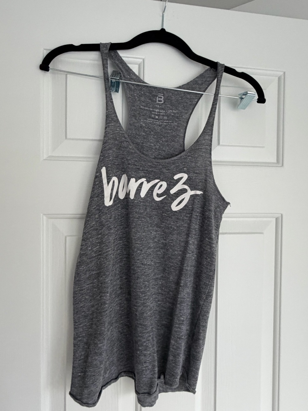 BARRE3 Size Small Gray Racerback Tank Top with Script Logo